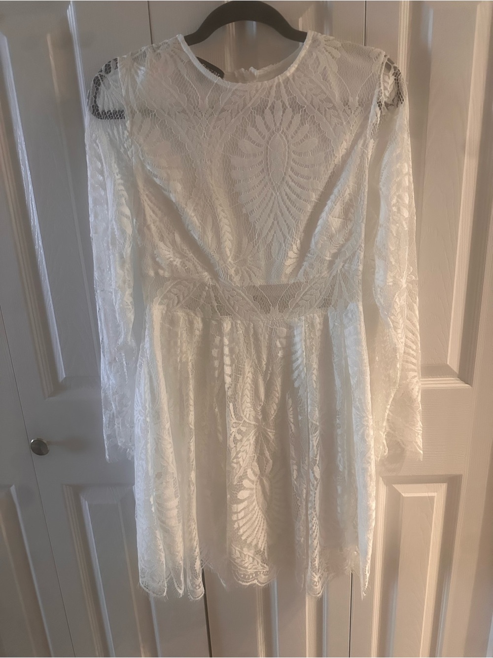 White Lace Long-Sleeve Fit-and-Flare Dress